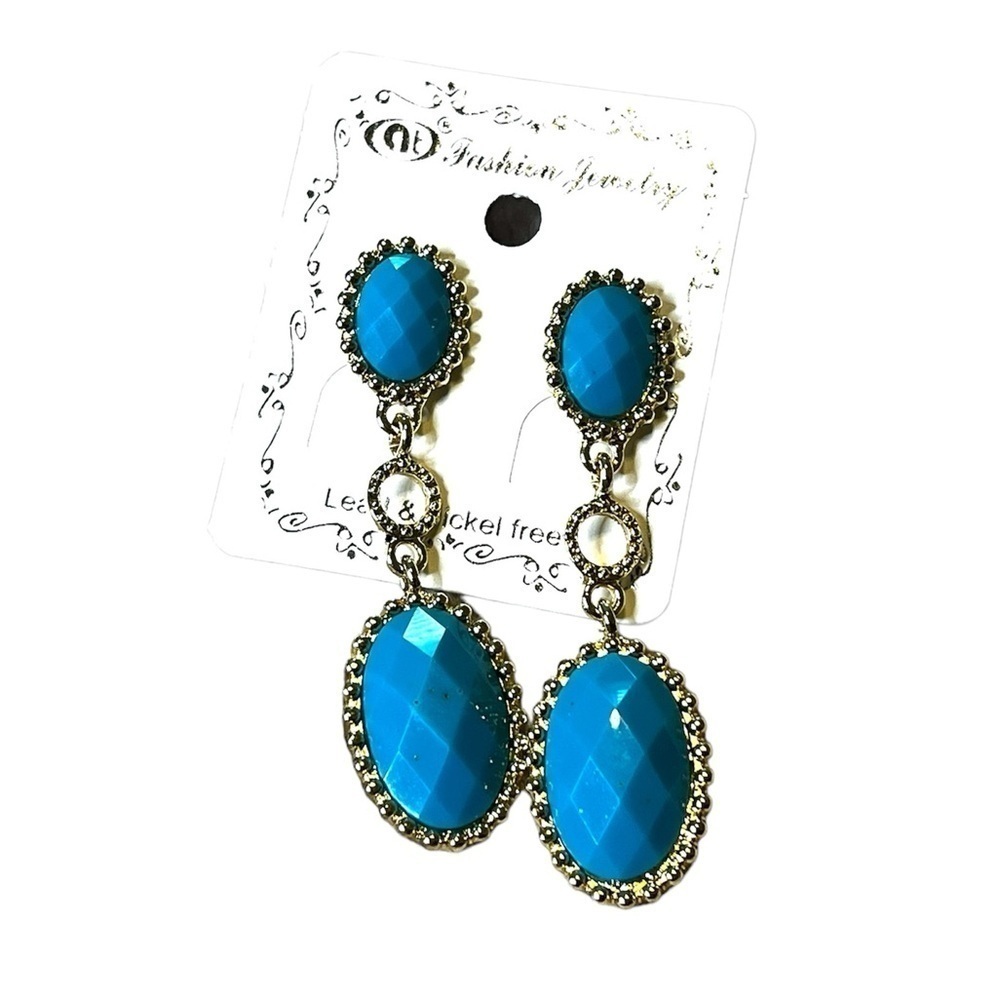 2/$15 Blue Gemstone Drop Earrings | Gold Tone Dangle Statement Earrings | NWT